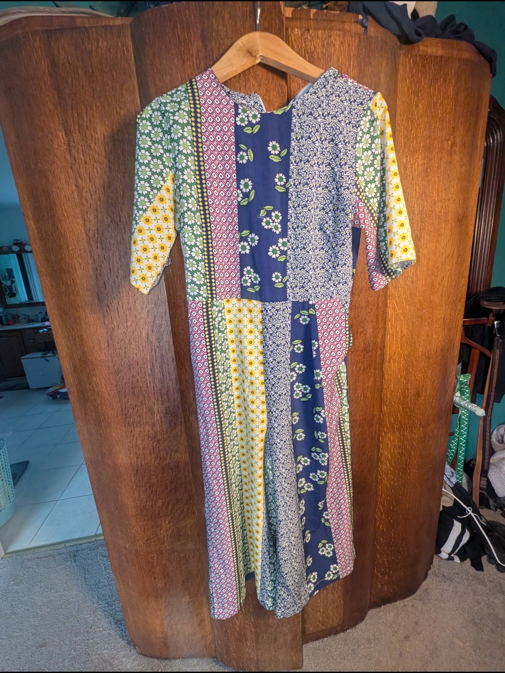 Vintage Style Patchwork Floral Wide Leg Jumpsuit | Cottagecore Boho | Medium